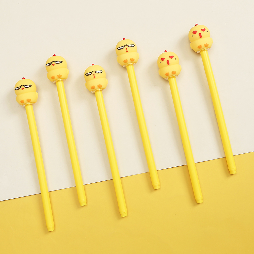 Zhongfan Stationery's Little Yellow Chicken series cartoon gel pen, cute chick eggshell silicone three-dimensional tip gel pen details Picture