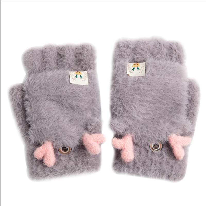 Young men's and women's plush gloves, antler women's exposed fingers with fleece, writing and office half-finger flip gloves, new styles for students Item Picture