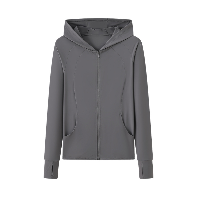 Nylon Fringed Hooded Sunscreen Women's Summer New Slim-Fit Outdoor Yoga Jacket Sports Tight Top Item Picture