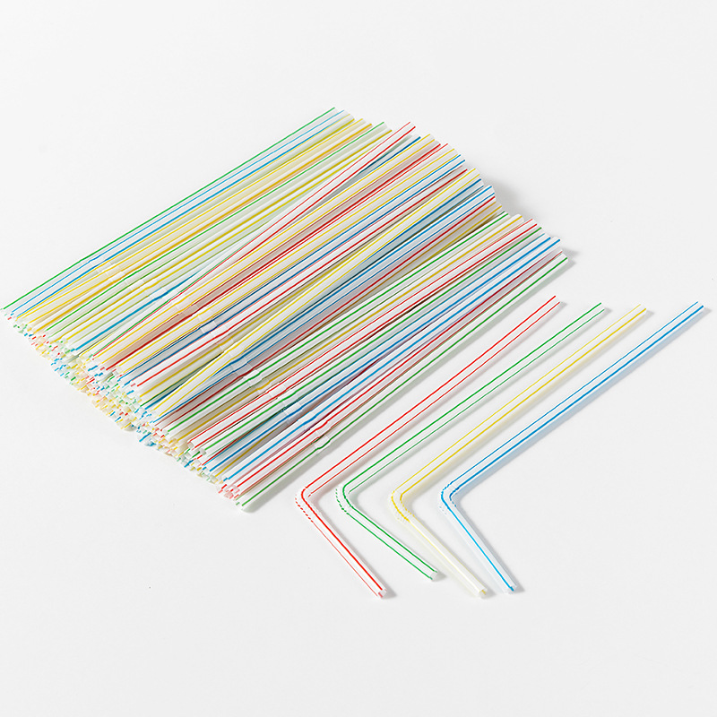 Striped Mixed Color Disposable Plastic Bend 5X210mm Milk Tea Restaurant Hot Products