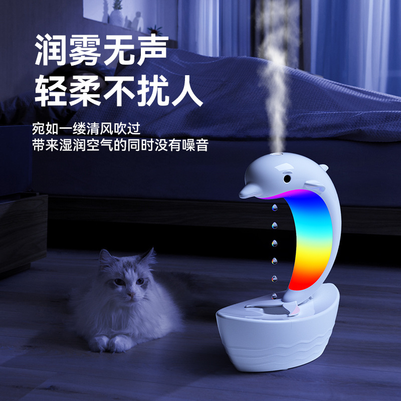 New little dolphin anti-gravity humidifier anti-drying nano fine fog atomizer seven color atmosphere light Bluetooth speaker details Picture