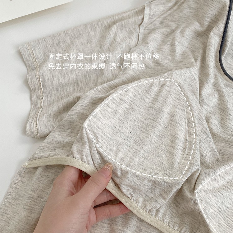 Summer pajama set with chest pad, short sleeves and shorts, pullover, two-piece home wear, thin and skin-friendly, can be worn outside with a pullover Specification image