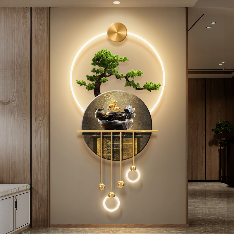 New Chinese-style welcoming pine entrance hall decorative painting, traditional Chinese pine and cypress tree corridor mural, light flowing water brings wealth, entrance door hanging painting Specification image