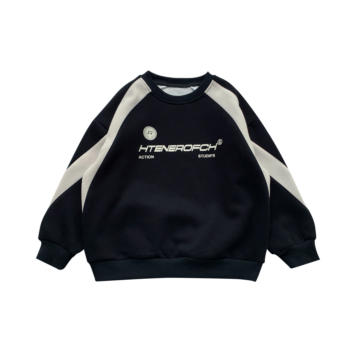 Tongku 2024 Winter Collection of Huzhou Zhili Children's Clothing: American-style printed color-blocked one-piece fleece thickened boys' sweatshirt trend Item Picture