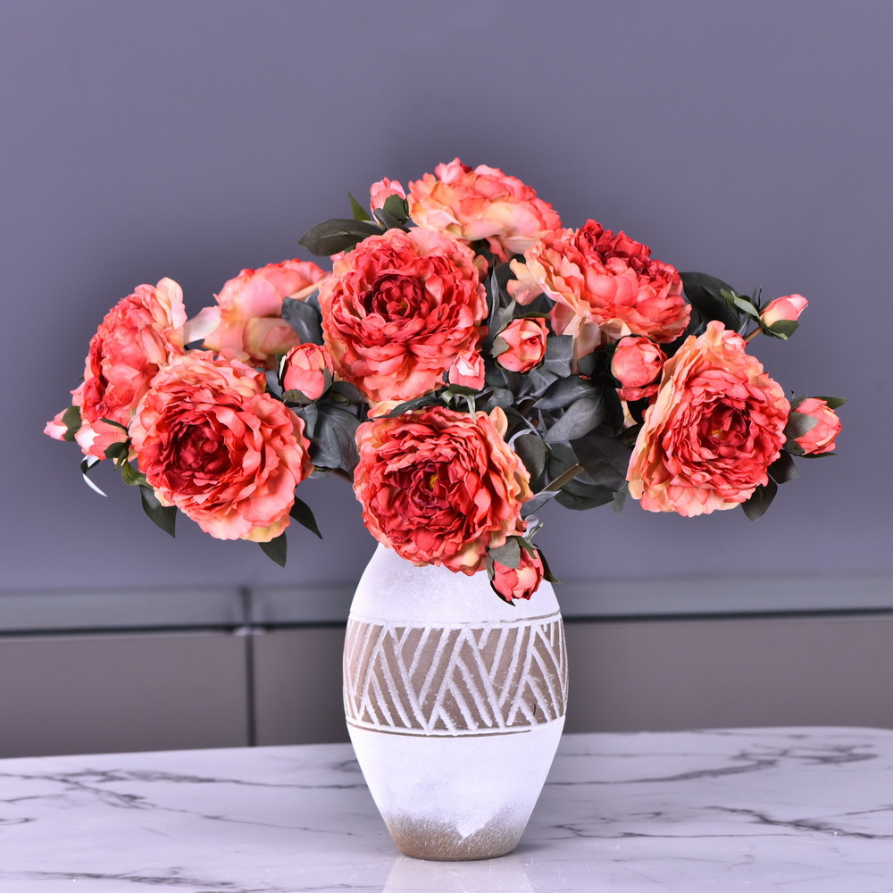 Factory direct sales of faux peonies with charred edges, wholesale of retro faux paeonies, living room and dining table flowers, wedding decoration artificial flowers details Picture