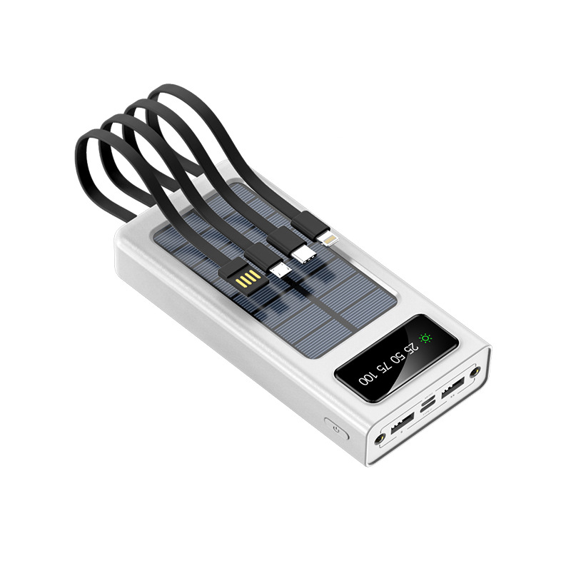 Cross-border wholesale comes with a built-in four-wire three-in-one solar power bank and a 20,000 mah large-capacity mobile power bank Item Picture