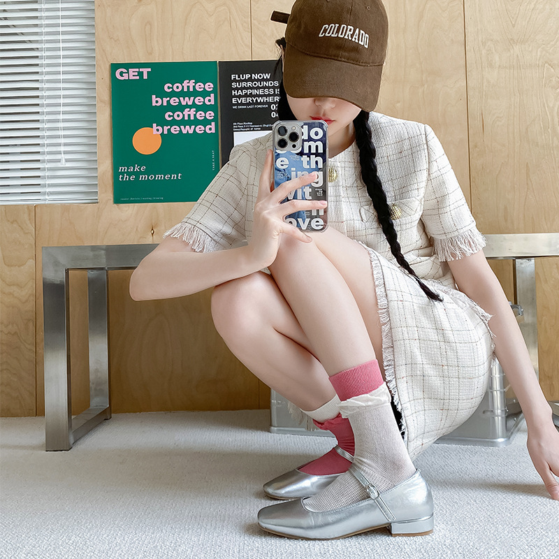 Summer Breathable Thin Ab Socks For Women Asymmetrical Trend Solid Color Mesh Double Rims With Curly Hem Mid-Tube Socks For Women Application Scenario