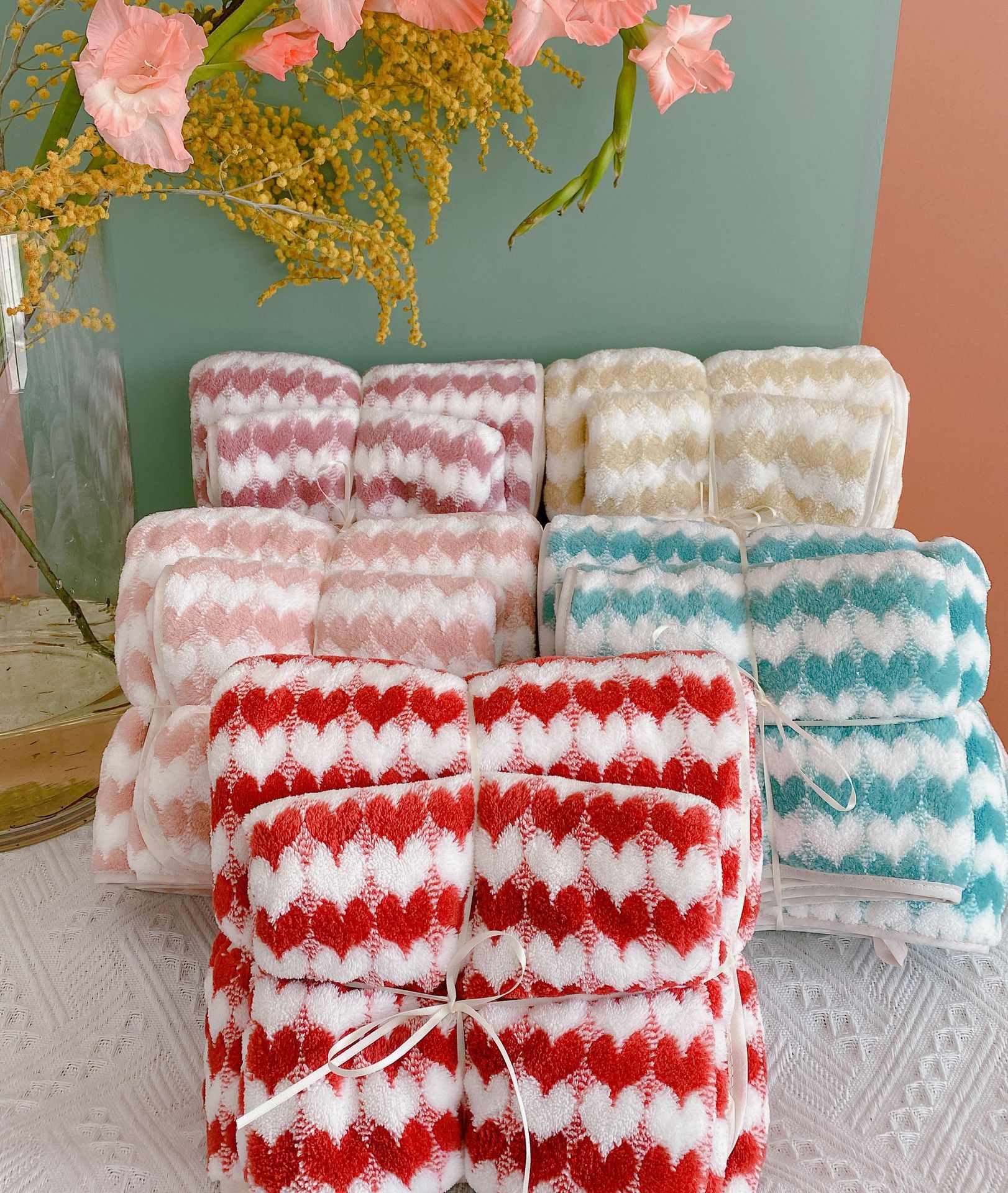 【 Chi Jia 】 Love Towel Set, Coral Fleece Towel, Bath Towel Set, Couple Set, Soft and Absorbent