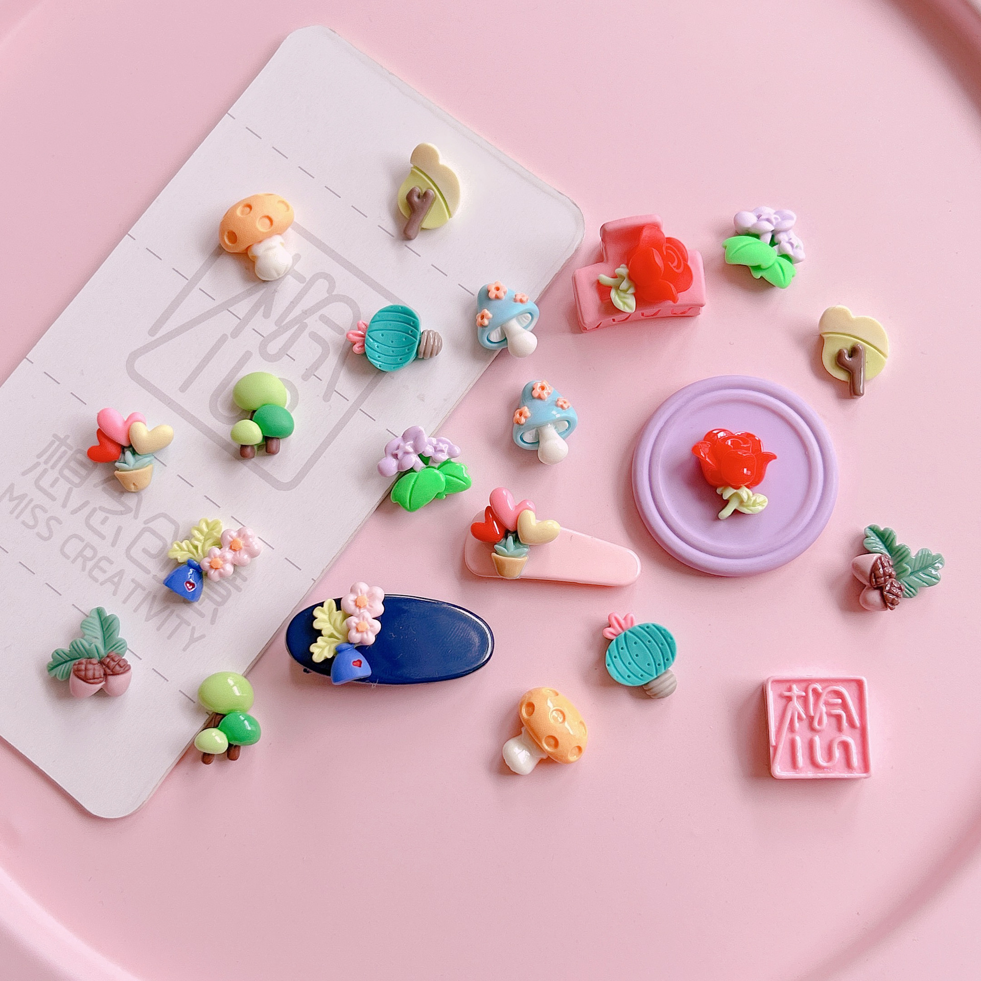 XN Forest Fairy Tale Mushrooms, Small Trees, Roses, diy Resin jewelry accessories, Cream Glue Hair clip patches Specification image