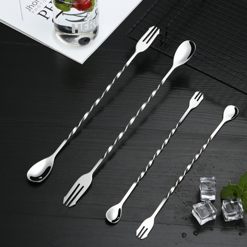 Stainless Steel 410 Cocktail Mixing Spoon, Long-Handled Bar Spoon, Ice Spoon, Double-Headed Spiral Milk Tea Spoon, Bar Spoon Wholesale details Picture