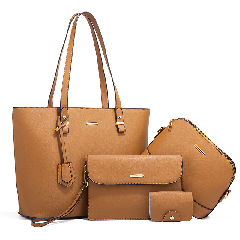 2026 New cross-border large-capacity four-piece handbag set: Fashionable, trendy, simple mother-and-child bag, single-shoulder crossbody women's bag Item Picture