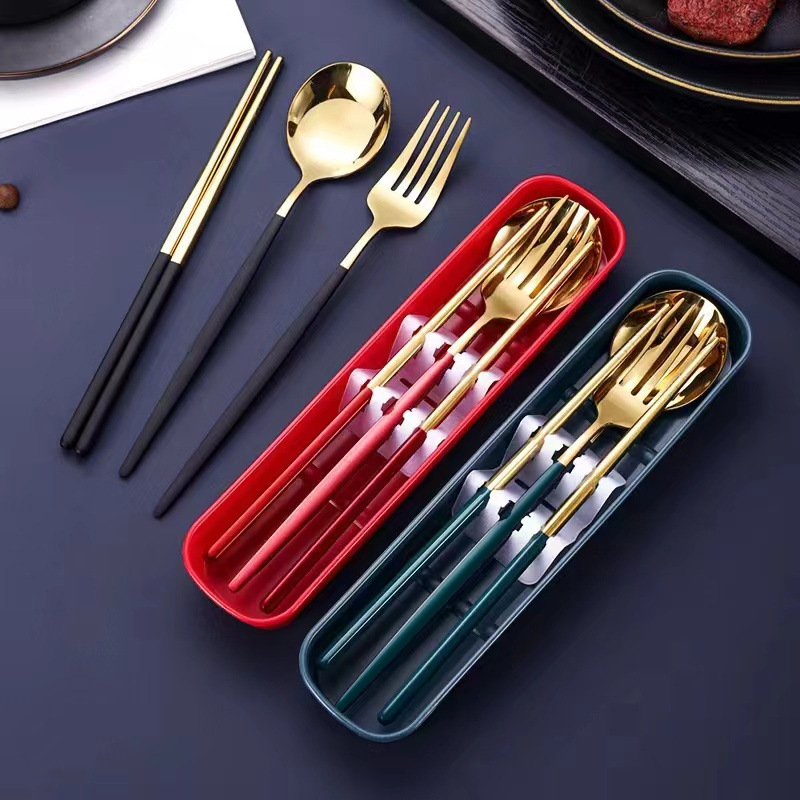 不锈钢便携餐具叉勺筷葡萄牙西餐具三件套装户外学生餐具套装礼品细节图