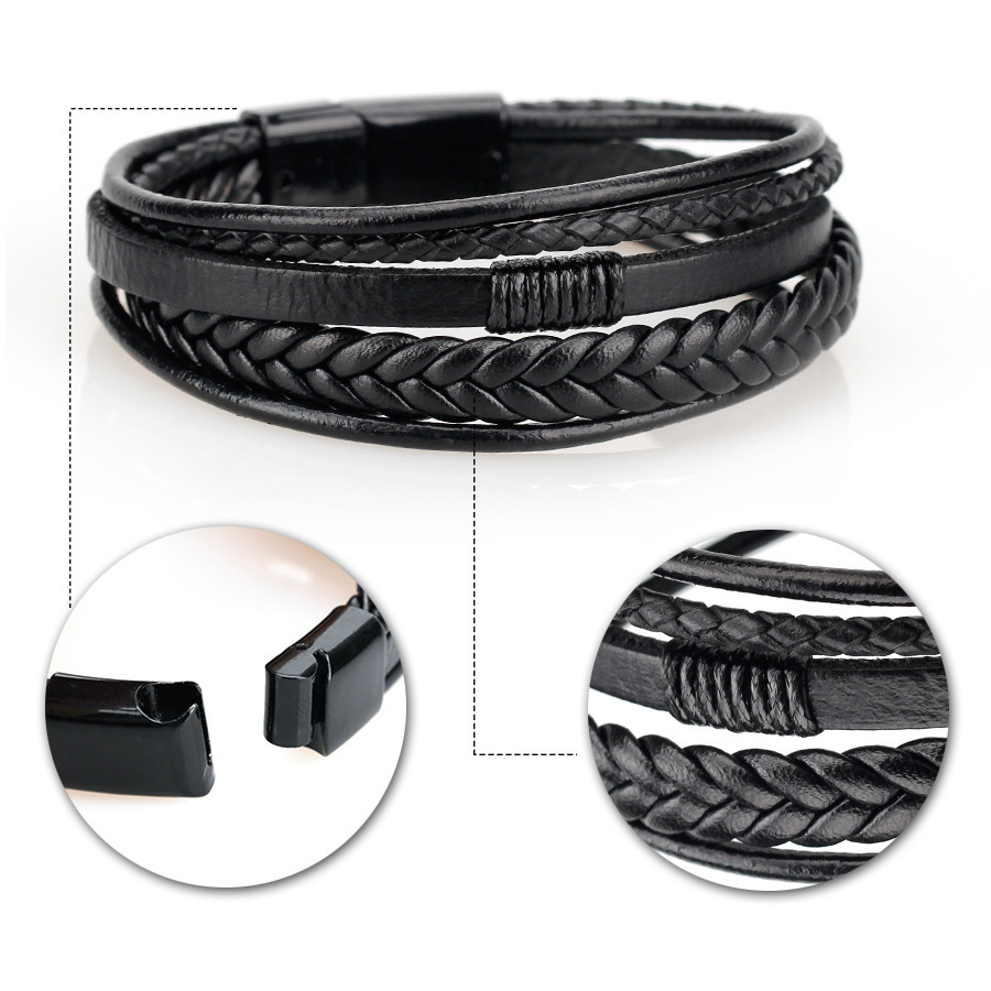 Cross-border best-selling original European and American jewelry, fashionable leather rope hand-woven bracelets, men's bangles, ethnic-style accessories Item Picture