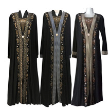 条纹金粉款迪拜中东斯兰女士长袍非洲女士连衣裙连衣裙一件代发