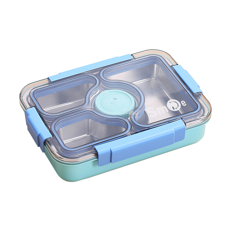 The new Japanese style simple 304 stainless steel independent sealed division bento box three boxes with PP bowl school lunch box Item Picture