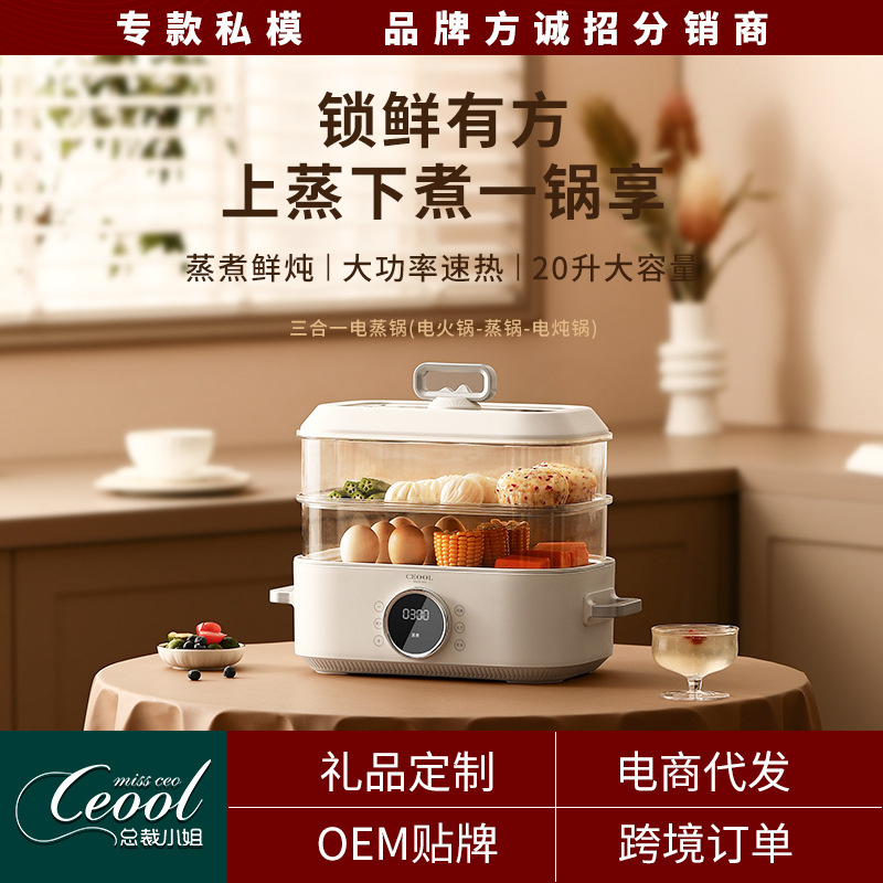 ceool总裁小姐电蒸锅家用一体多功能蒸锅两层大容量电蒸笼批发