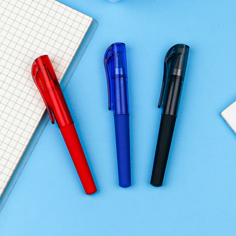 Creative black, blue and red simple gel pen, bullet-tipped student cap, short portable ballpoint pen, 0.5mm signature pen details Picture