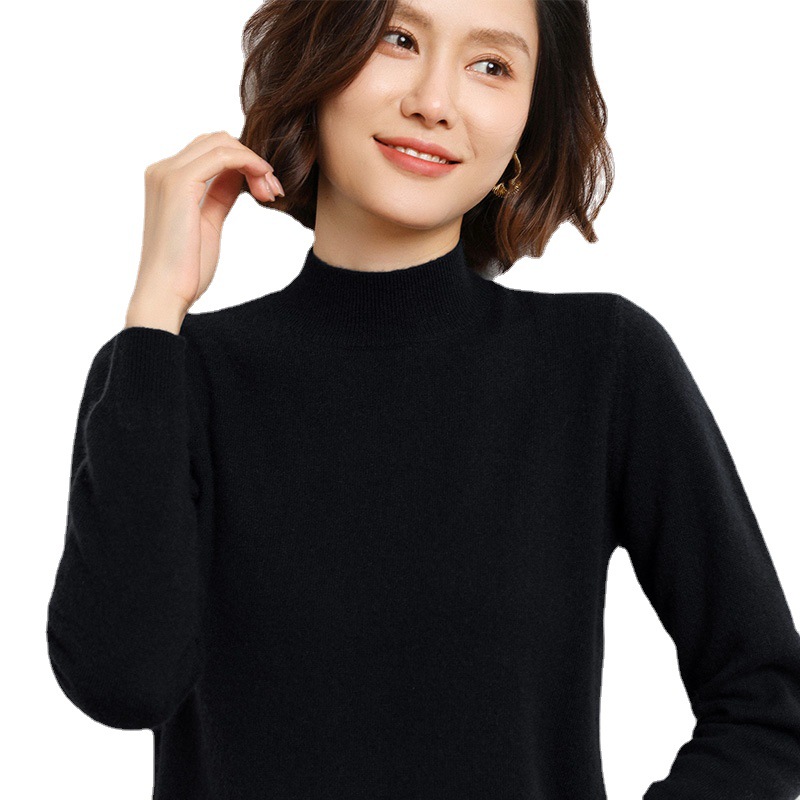 Semi-high-neck women's knitted sweater, solid color base, warm thick style 2022 autumn and winter new wool sweater for women Item Picture