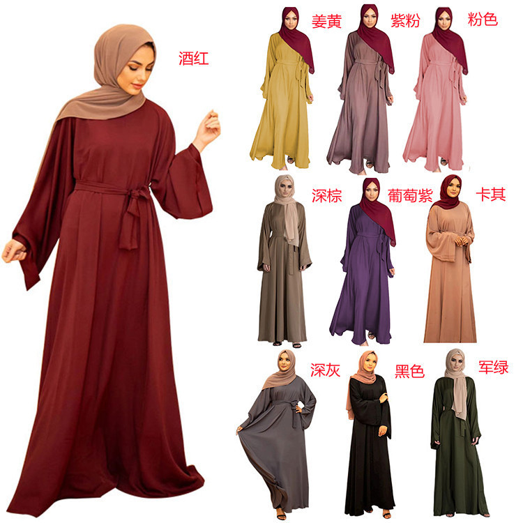 Cross-Border Women's Foreign Trade Amazon Middle East Arab Malay Robes Solid Color Plus-Size Dress Fy124363