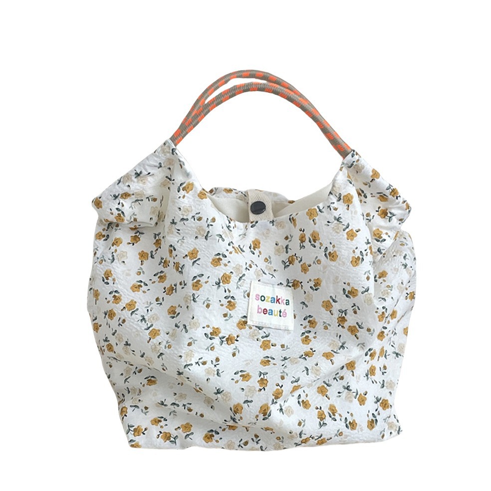 4596 Korean floral canvas bag for women's summer, new large-capacity handbag, thin hand-carry vacation beach bag Item Picture