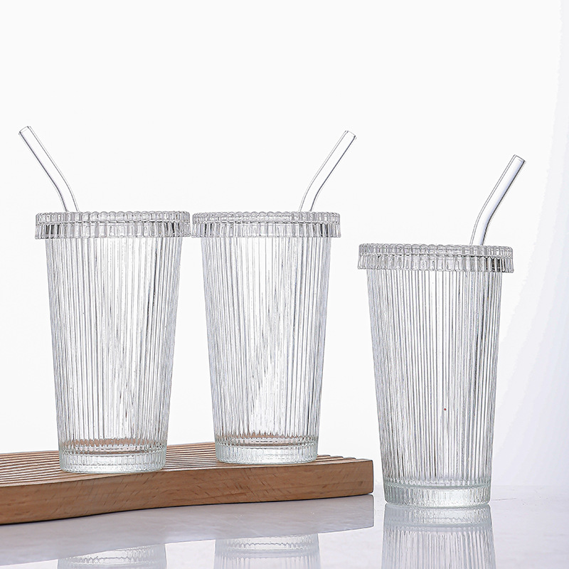 Sundi Amazon Glass Household Vertical Stripe Juice Cup Milk Tea Coffee Drink Glass Cup Cup Tea Wholesale Application Scenario