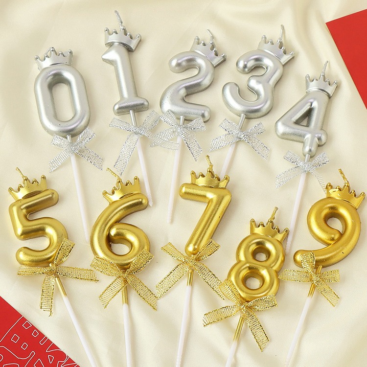 皇冠蝴蝶结数字蜡烛金色银色生日蛋糕装饰0-9蜡烛插件甜品台装扮