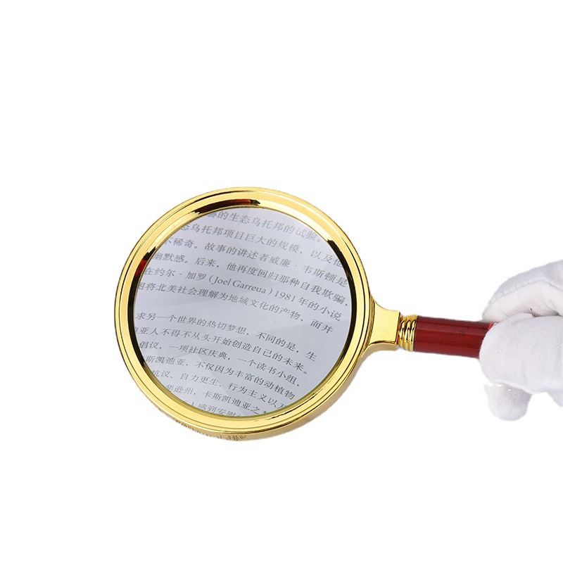 Fashionable new gold-plated ring plastic handle straight handle magnifying glass, personalized handheld reading glass for the elderly, wholesale from the manufacturer Item Picture
