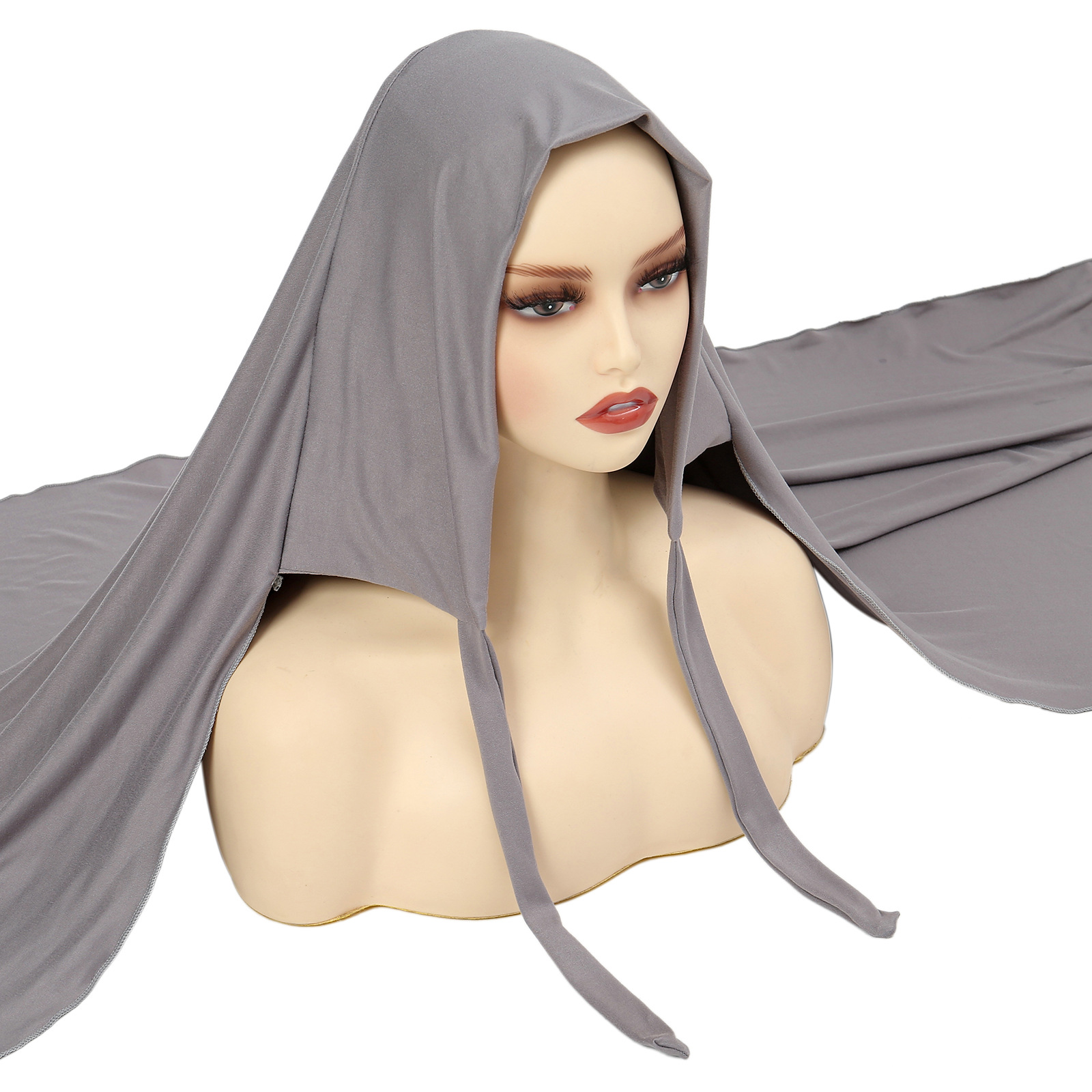 Cross-border in-stock solid-color chiffon scarf straps are convenient for Muslims to wear headscarves and women's scarves details Picture