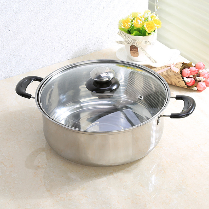 Stainless steel soup pot with lid, food-grade thickened stainless steel pot, household soup pot, induction cooker, gas universal