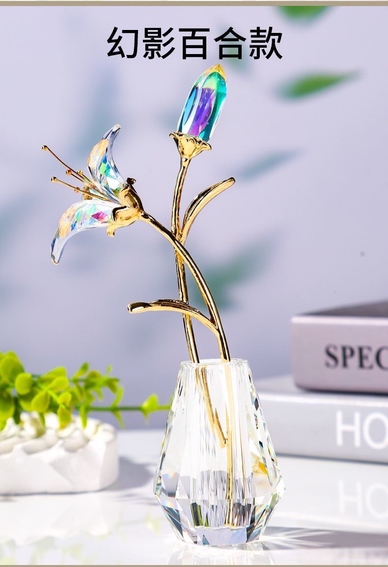 创意百合花水晶工艺品家居装饰桌面摆件插花小花瓶结婚纪念品手办详情8