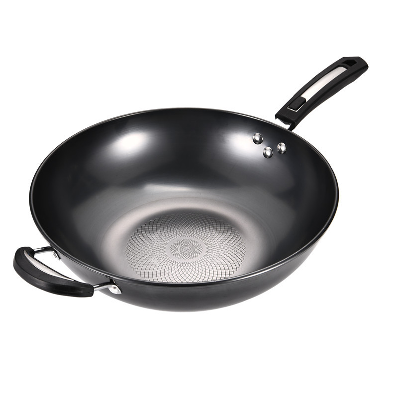 Fabricante al por mayor popping wok king antiferrugem sin recubrimiento antiadherente wok casa olla de hierro wok regalo una pieza de reemplazo para el cabello