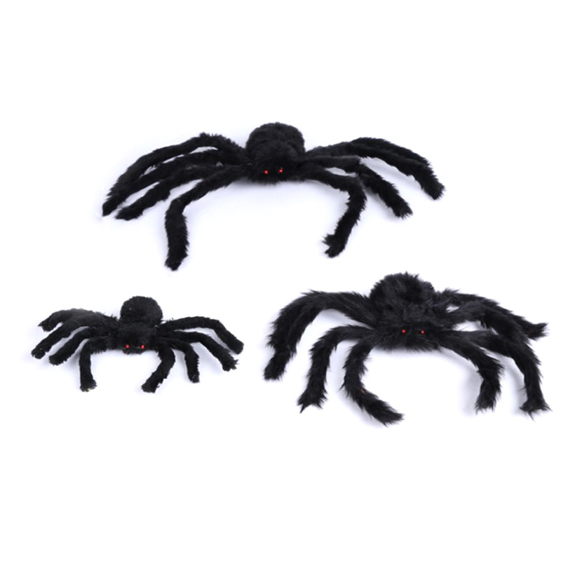 Halloween spider decoration props, outdoor venue arrangement, spider web, plush spider toys, simulated plush spiders