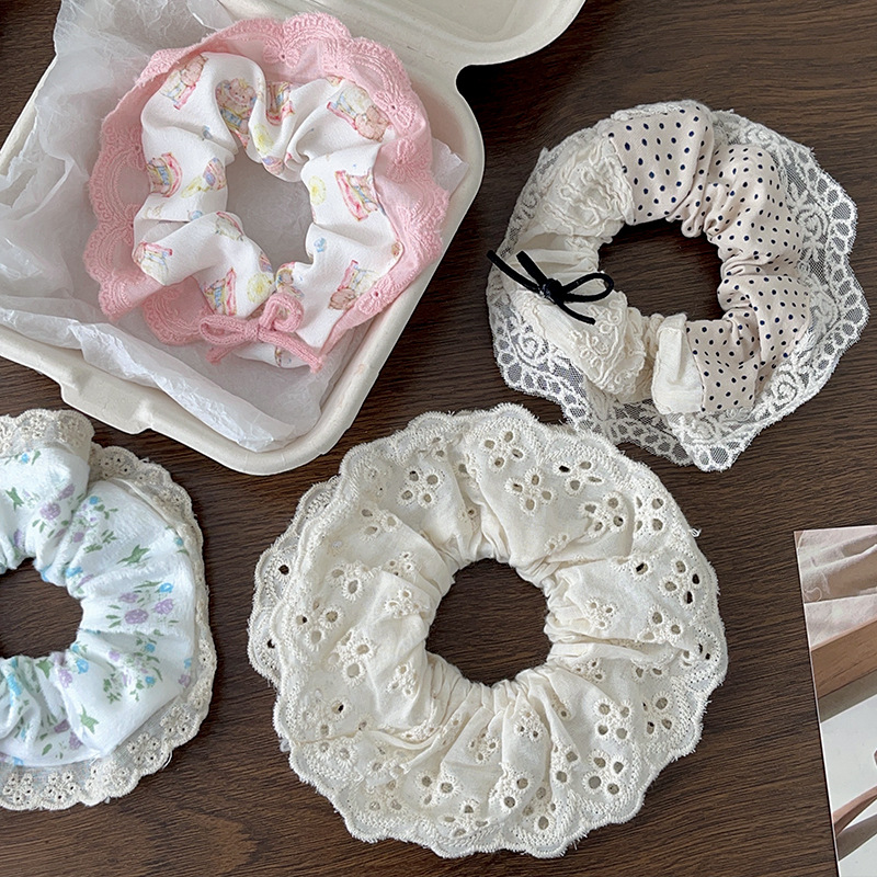 新款芭蕾风大肠发圈高级感蕾丝边头绳甜美少女皮筋蝴蝶结发饰批发详情8