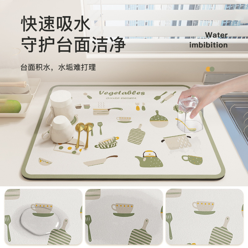 Dialgae mud absorbent mat countertop cooking appliance heat shield kitchen drain mat bar counter bowl plate cup wash dry mat details Picture