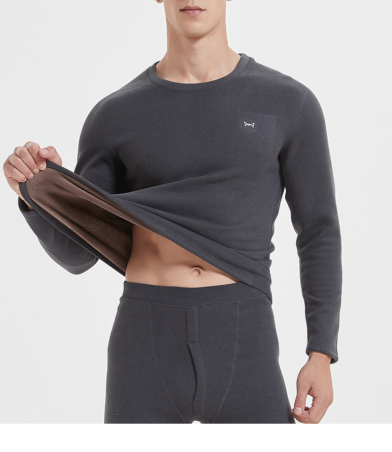 男士保暖内衣男款加绒加厚秋衣秋裤发热打底宽松冬季防寒套装详情17