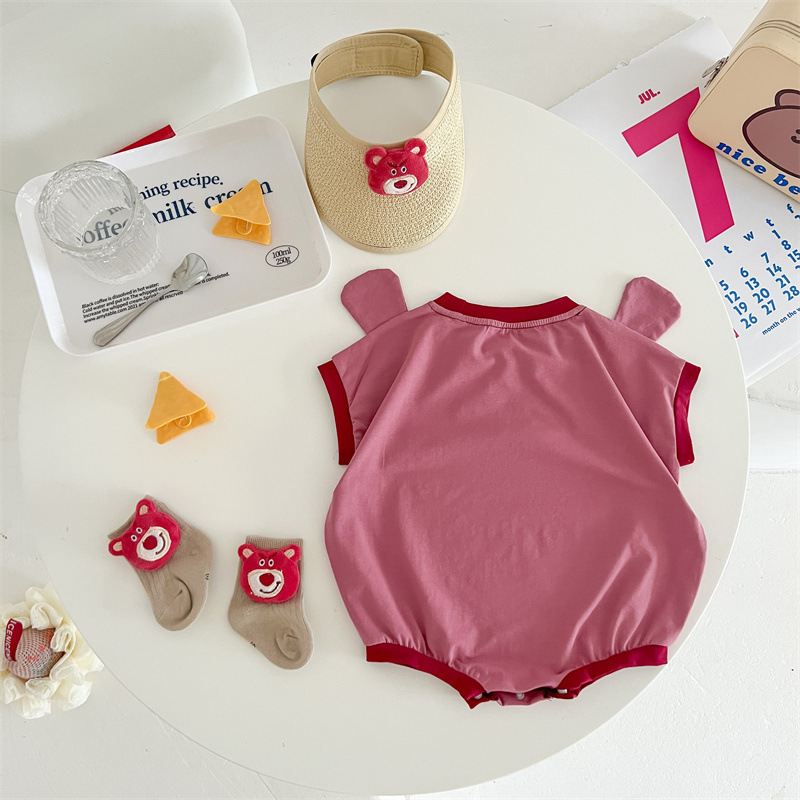 乐宾 0-2岁婴幼儿服装三角包屁衣 卡通造型哈衣草莓小熊棉质爬服详情图3