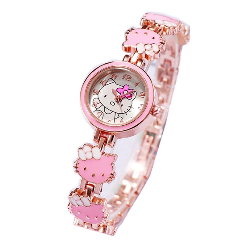 The new KT Cat watch for women is a fashionable and cute children's bracelet steel band watch and an electronic quartz watch for women and students Item Picture