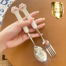 萌猫爪陶瓷304不锈钢餐具勺叉筷子新品厂家供货可爱卡通送礼佳品