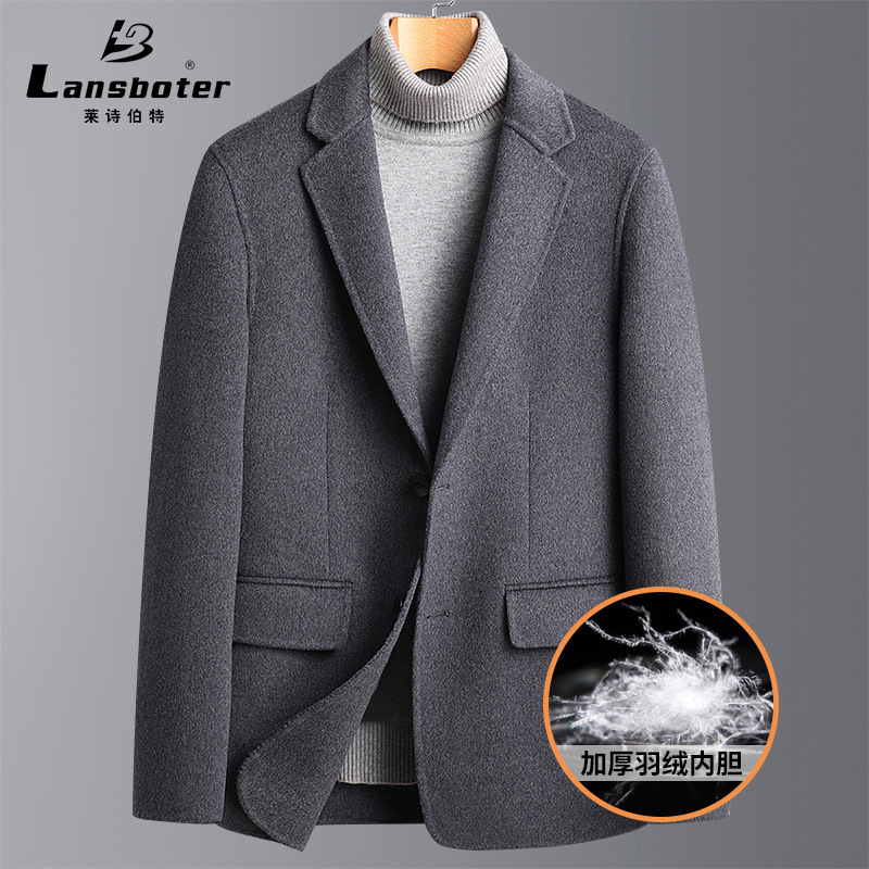 Autumn and winter detachable down inner lining double-sided wool suit men's warm and casual wool woolen suit jacket details Picture