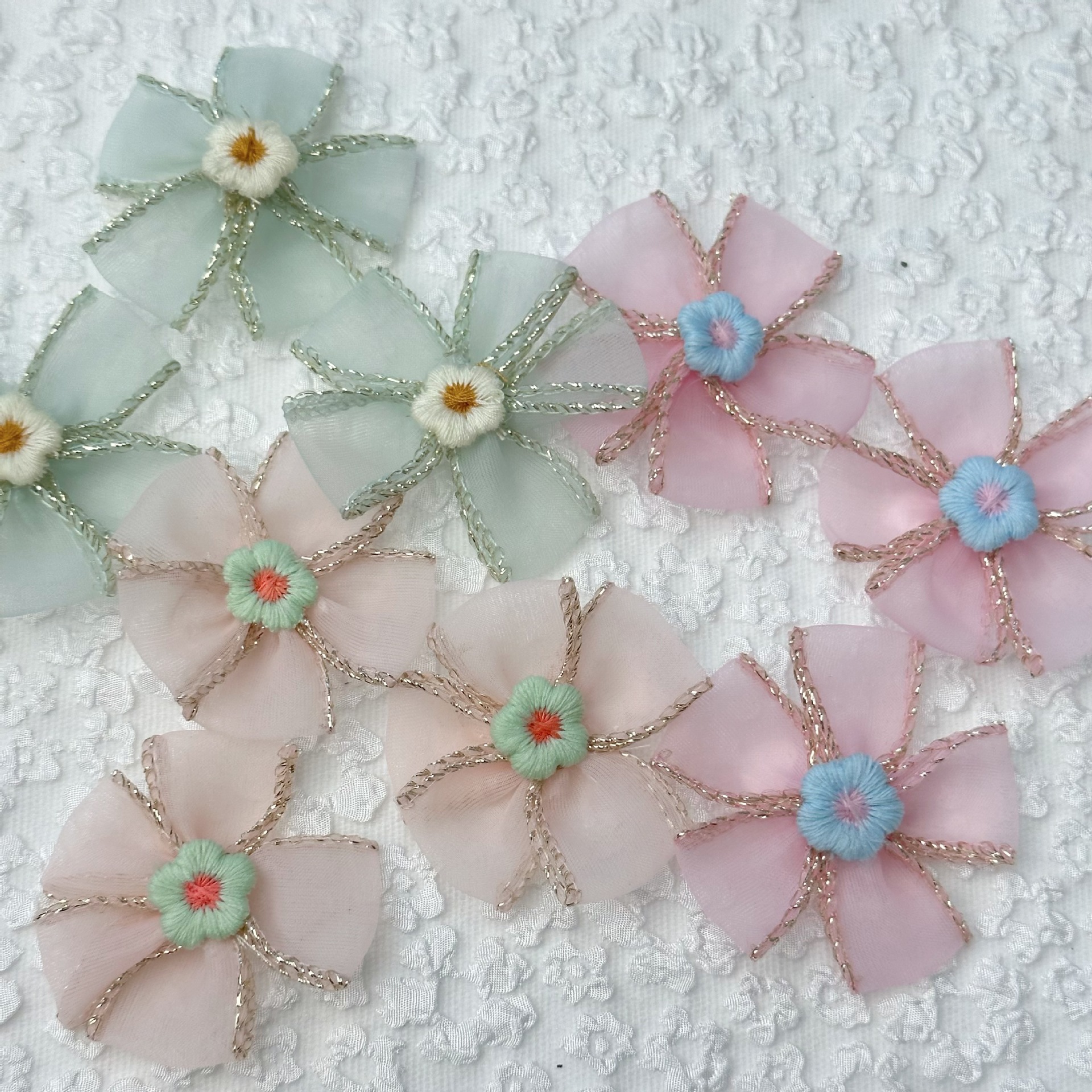 Children's Hair Clip Hair Rope Material Diy Hair Accessories Headgear Accessories Cloth Art Handmade Flower Embroidery Five-Petal Flower Accessories details Picture