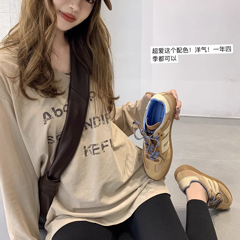 Su Yinyin's same style of in-stock casual shoes, American retro color-blocked casual shoes, soft leather sports S-shaped German training shoes, women's shoes Specification image