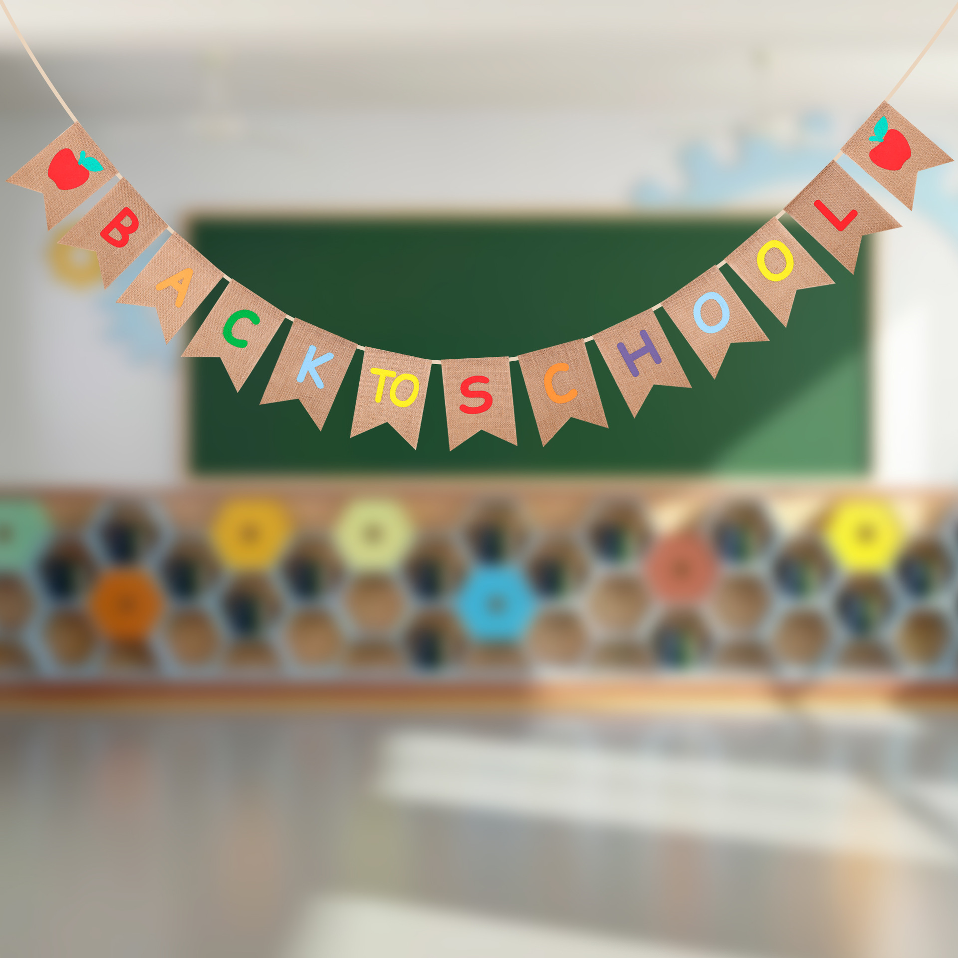 BACK TO SCHOOL麻布燕尾旗  开学季返校派对装饰彩色字体拉旗横幅
