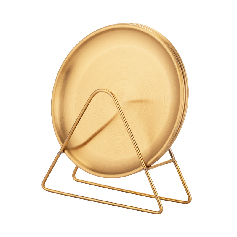 Bone-spitting plate, stainless steel dessert plate with base, creative round dining table, garbage plate, golden light luxury bone plate, home use Item Picture