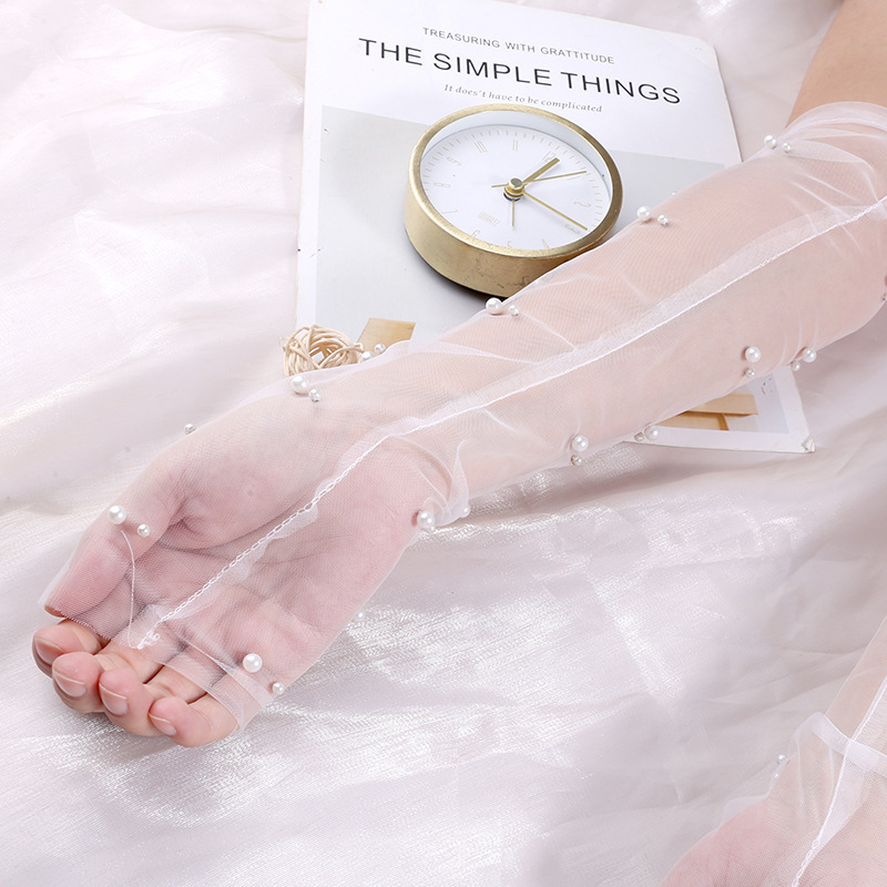 Manufacturer's ladies' etiquette, wedding dress, photo shoot, dinner party, dance gloves, organza wedding sleeve, half finger wholesale, 47cm Specification image