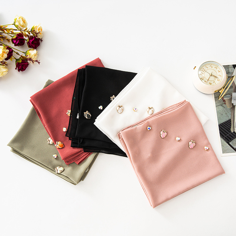 Live Hair Of The New Pearl Chiffon Small Fresh Sweet Peach Heart Scarf Tubai Hui Gauze Scarf 90Cm Square details Picture