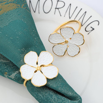 Creative painting five-petal plum napkin ring Wedding hotel set a metal simulation of white oil painting flower napkin ring