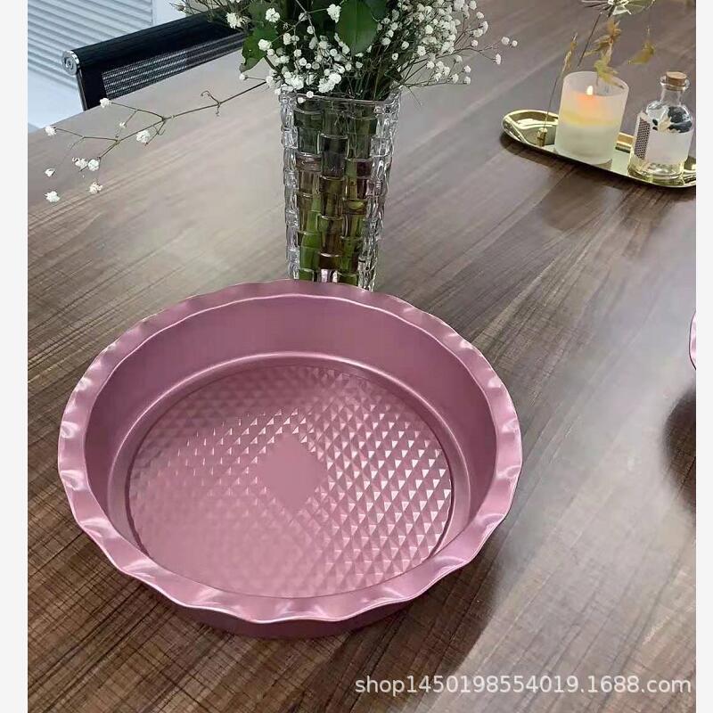 钻石花边圆盘玫瑰金色烘焙蛋糕模具带底纹 不粘披萨盘烤盘批发