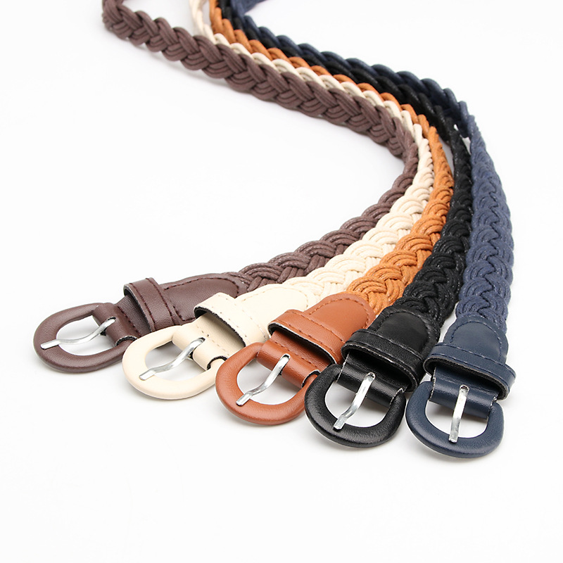 On The New Retro Style Ladies Wax Rope Braided Belt Pu Iron Buckle Fashion Everything Shirt Dress Decorative Belt details Picture