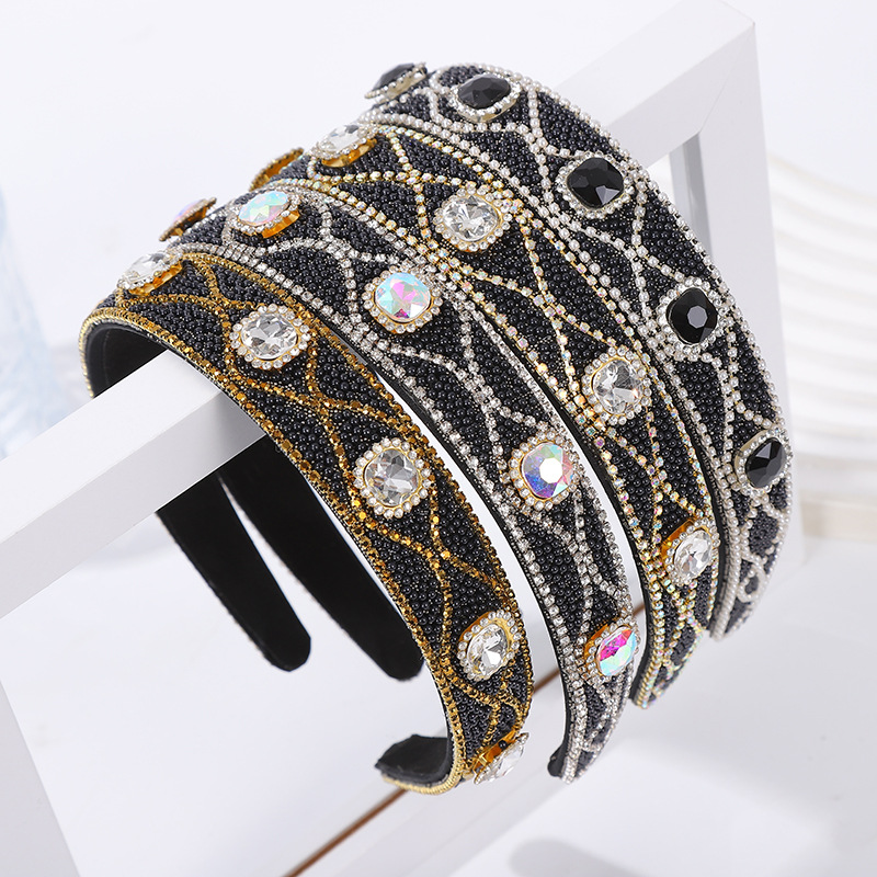 Small Fresh Full Diamond Wide Edge Fashion Headband Light Luxury Going Out Hair Accessories Female Korean Cross-Border Sponge Band Diamond Headband All Match Specification drawing
