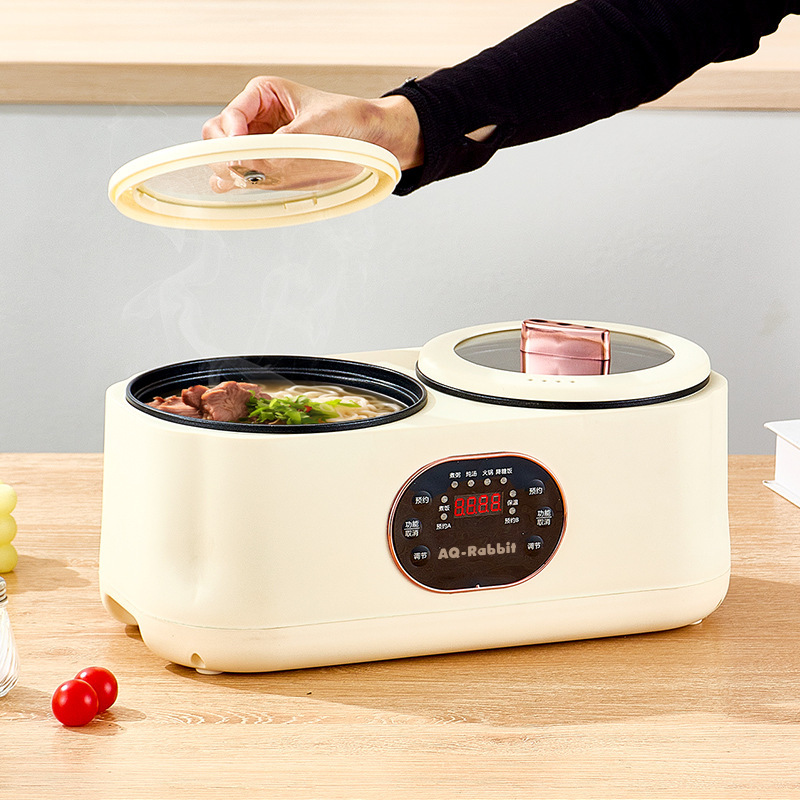 Double-pot rice cooker, a household multi-functional electric cooking pot with preset timing, large capacity, and dual assembly for both steaming and cooking details Picture